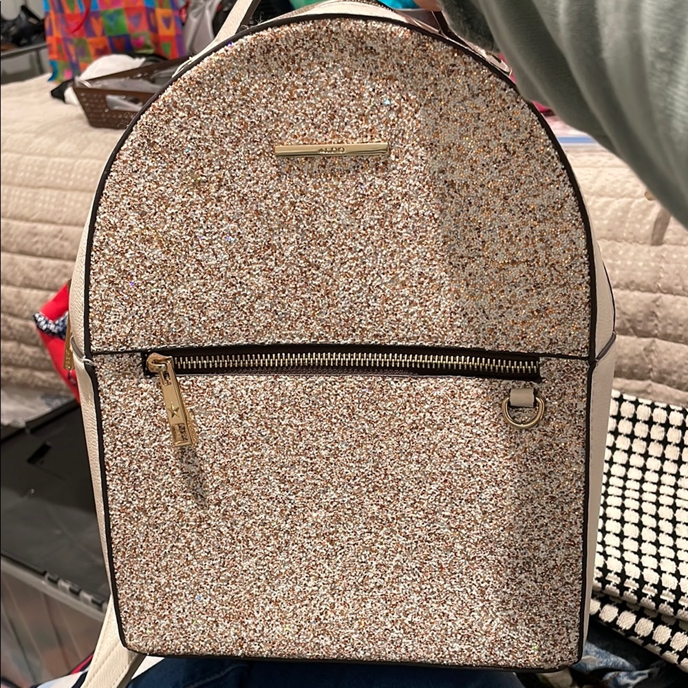 Aldo champagne cream-gold glittery mini backpack
